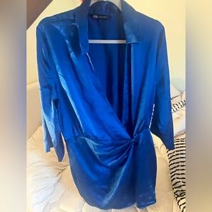 Zara mini dress blue woman fashion